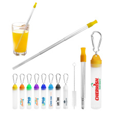 Giveaway translucent PP Plastic Tube with carabiner portable cleaning mop Drinking stretch foldable metal stainless Straw set